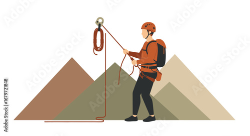 Climbing Adventurer Preparing For The Ascent On Mountain Peaks With Protective Gear