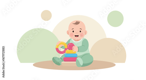 Cute baby playing with a colorful toy, perfect for parenting and childcare themes