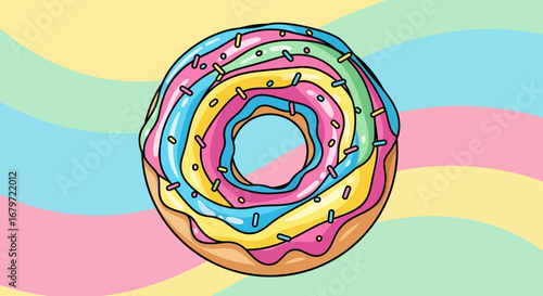 Colorful donut illustration delicious dessert cake on a vibrant background sweet treat