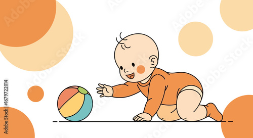 Cute baby playing with colorful ball illustration perfect for childhood designs or projects