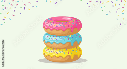 Colorful Stacked Donuts With Sprinkles Against a Light Background, Delicious Sweet Pastries