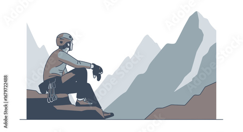 Contemplative Climber Resting After A Successful Mountain Ascent View of Majestic Peaks