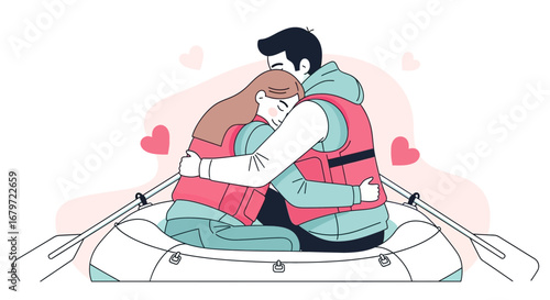 Couple cuddling in a boat sharing a moment of love and connection on the water