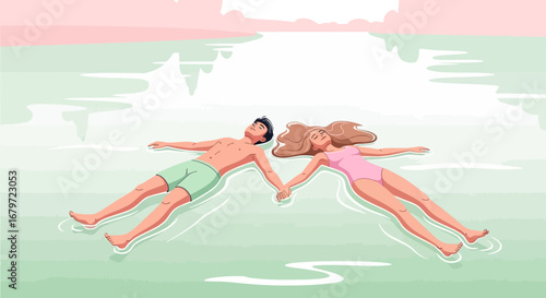 Couple enjoying relaxation floating in the water enjoying the summer vacation time