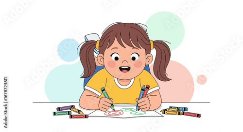 Cute Child Engaged In Creative Drawing, An Illustration Depicting Happiness and Childhood