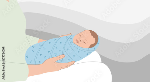 Cradled Newborn in Comfort: Gentle Embrace of Parenthood and Serene Babyhood Pictorial