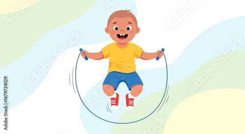 Cute Illustration of a Child Jumping Rope Enjoying Outdoor Physical Activity