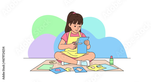 Creative Child Enjoying Craft Projects And Engaging In Paper Cutting Activities