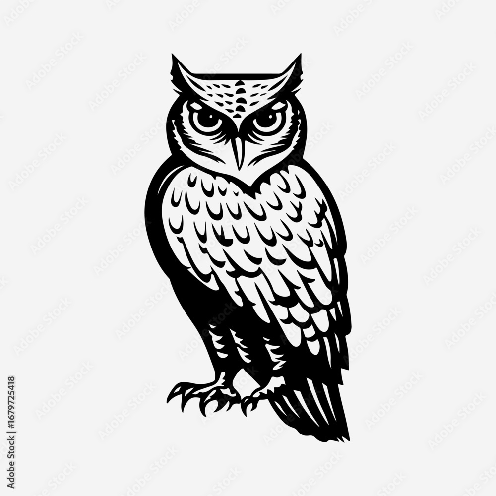 Fototapeta premium Owl Silhouette Single Flat Icon Symbol Vintage Art, Animal Owl Design Element, Owl Concept Collection Design