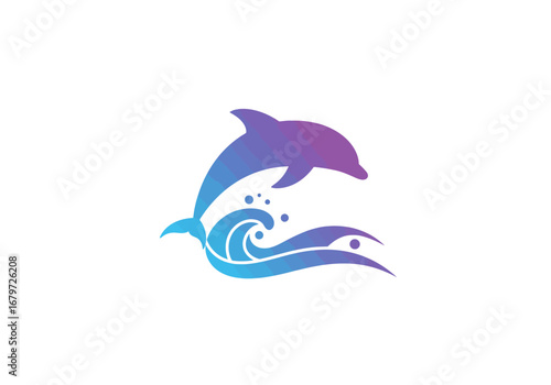 Dolphin Leaping Over Waves: Vibrant Ocean Logo Design.