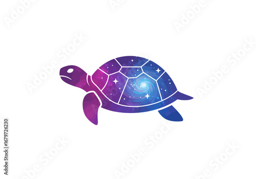 Cosmic Galaxy Turtle Illustration on White Background.