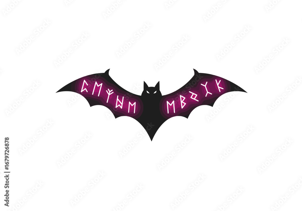 Fototapeta premium Mystical Bat with Runes: A Magical Halloween Design.