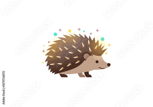 Cute Hedgehog Illustration with Sparkling Lights on White Background.