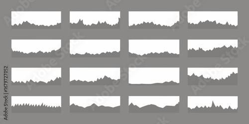 Collection of abstract jagged line graphs and charts representing data trends and fluctuations