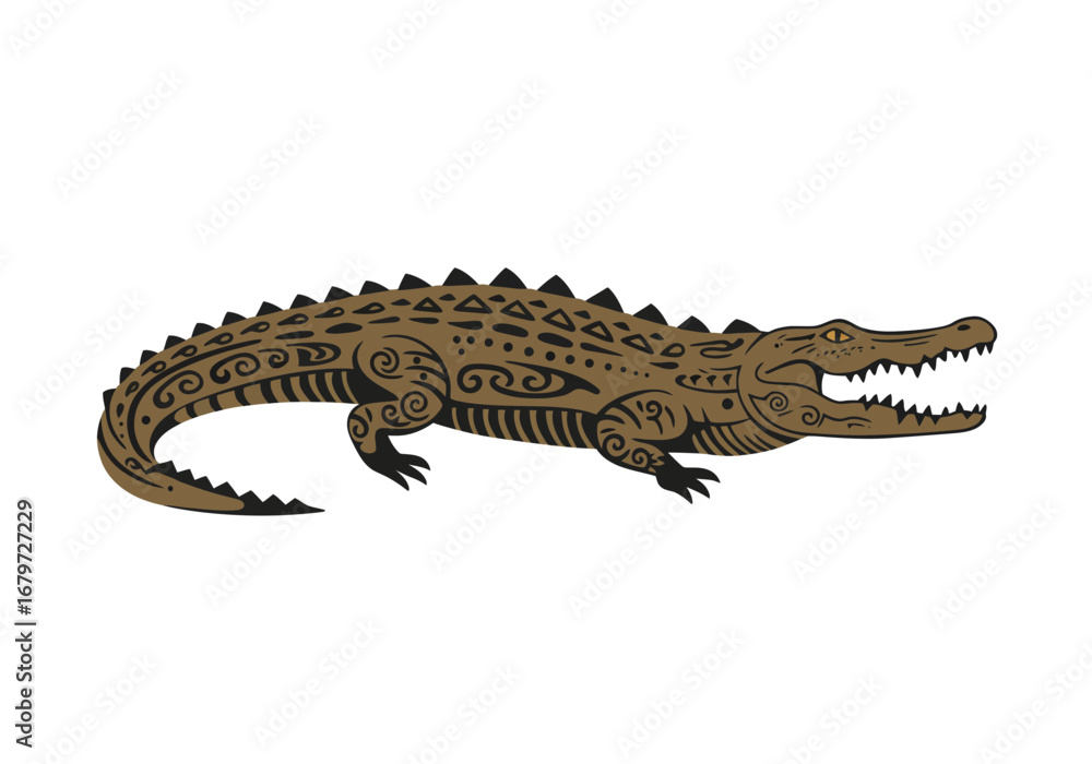 Fototapeta premium Detailed Crocodile Illustration with Intricate Patterns and Scales.