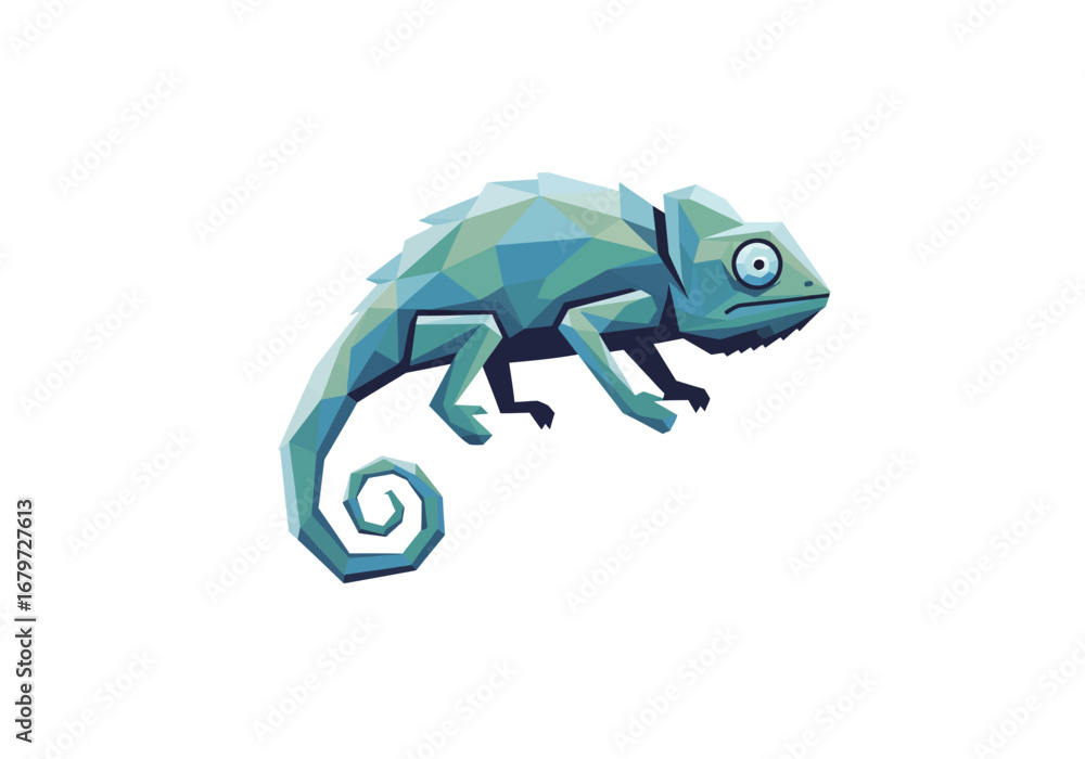 Obraz premium Low Poly Chameleon Illustration on White Background.