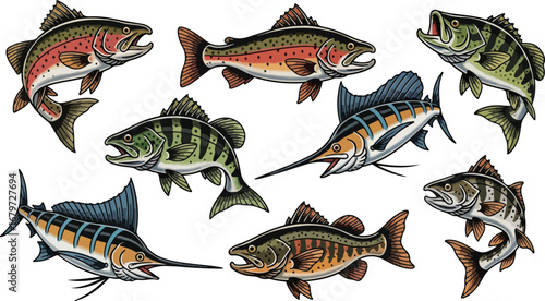 Collection of various freshwater and saltwater game fish