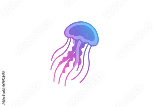 Colorful Jellyfish Illustration with Gradient on White Background.