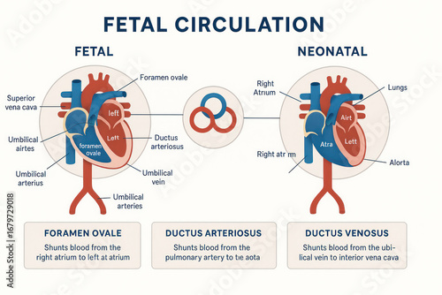 Fetal and Neonatal Circulation Illustration - Heart and Blood Flow Diagram [Illustration]