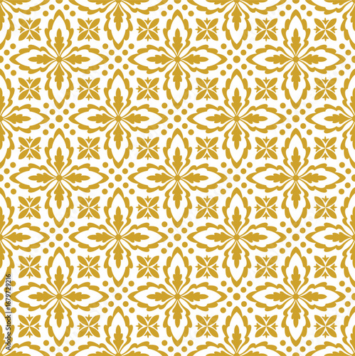 Seamless white and gold floral geometric ornament background