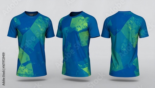 Dynamic blue and green patterned tee-shirts for sportive apparel design