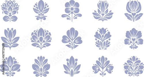 Collection of delicate floral motifs in a vintage style