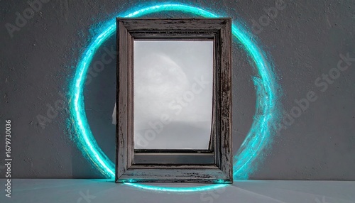 Reflective Mirror with Turquoise Halo and Sparkle