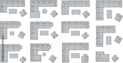 Various sectional sofa configurations and furniture arrangements for living room design