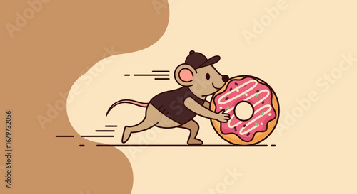 Cartoon Mouse Delivering a Donut: An Illustration of Sweet Treats and Funny Animals