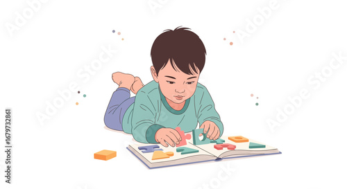 Child Engaged In Puzzle Solving, Discovering Shapes And Early Learning Methods