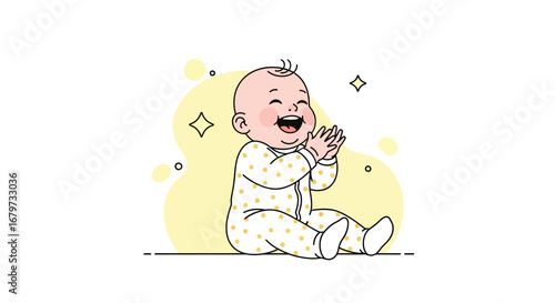 Cheerful Baby Portrait Demonstrating Joyful Laughter And Pure Delight With Applause