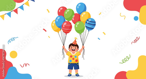 Cheerful Child With Balloons Celebrating Special Moments And Having Fun Together Always