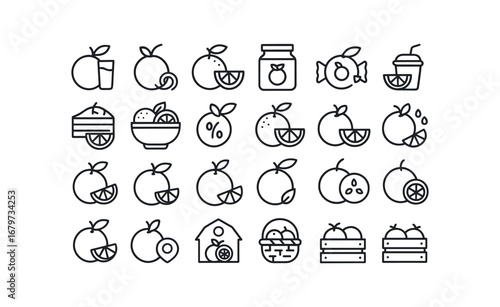 vector outline icons Orange (Types) orange juice orange zest orange jam orange marmalade orange candy orange smoothie orange cake orange salad orange eco orange smart orange sweet orange.