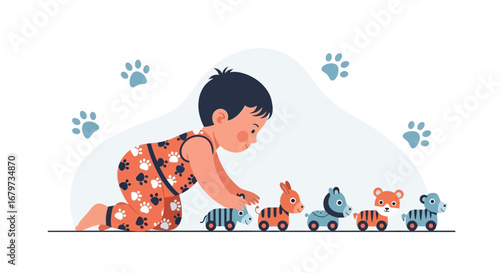Child Playing With Toy Animals: A Whimsical Scene of Childhood Discovery and Joy