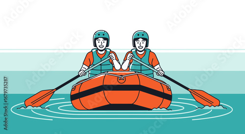 Cheerful People Whitewater Rafting Enjoying A Fun Activity on A Bright Day Together