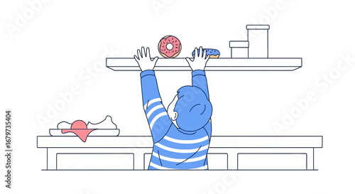 Child Reaches For Unhealthy Foods, Symbolizing Dietary Choices And Temptations in a Kitchen