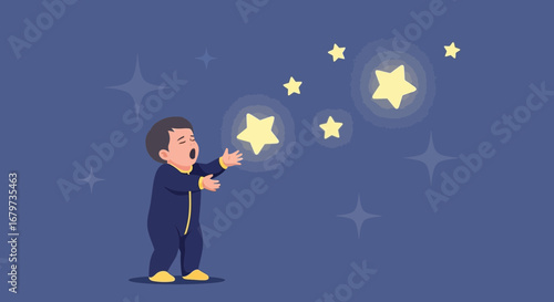 Child Reaching Out For Shining Stars, Capturing Imagination And Dreaming Big