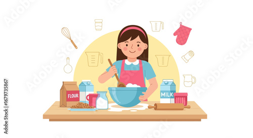 Cheerful Woman Baking Delicious Treats Representing Homemade Happiness And Culinary Creativity