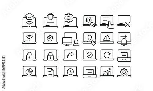 vector outline icons Classroom (Advanced) classroom smart classroom ai classroom auto classroom manual classroom synced classroom unsynced classroom online classroom offline classroom.