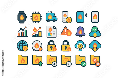 colorful flat vector icons Calories (Advanced) calories smart calories ai calories auto calories manual calories tracker calories monitor calories stats calories chart calories graph.
