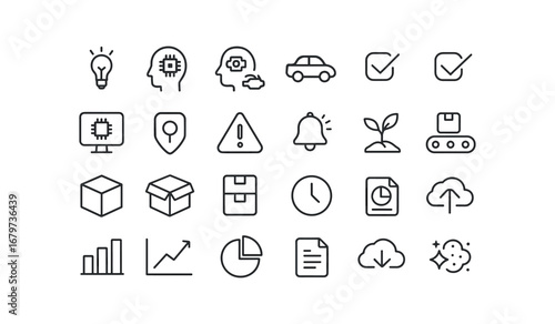 vector outline icons Chalk (Advanced) chalk smart chalk ai chalk auto chalk manual chalk synced chalk unsynced chalk monitor chalk track chalk alert chalk notify chalk organic chalk.