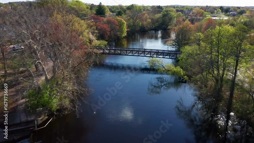Fall Aerial View of the Thompson Footbridge in Watertown, Massachusetts