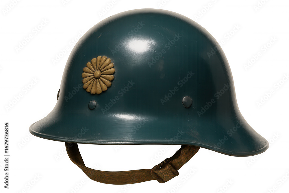 Fototapeta premium Studio shot of a japanese type 90 military helmet, showcasing its unique design and transparent background