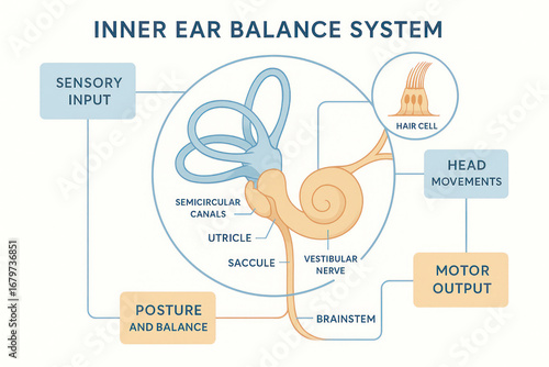 Inner Ear Balance System Diagram: Illustration of Sensory and Motor Functions [Illustration]