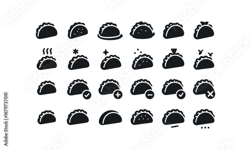 vector solid black filled icons Taco (Basic) taco icon taco shell taco plate taco tray taco open taco closed taco hot taco cold taco fresh taco stale taco new taco old taco valid taco.
