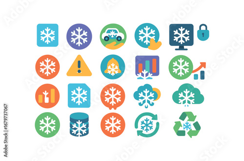 colorful flat vector icons Snow (Advanced) snow smart snow ai snow auto snow manual snow monitor snow track snow alert snow notify snow stats snow chart snow graph snow report snow forecast.