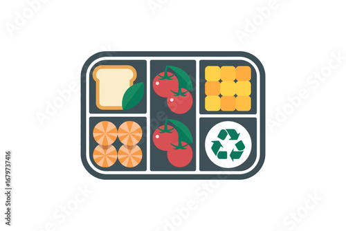 Healthy lunchbox packed with nourishing food options and recycling symbol