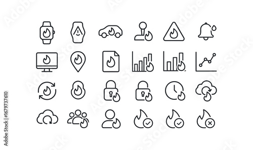 vector outline icons Calories (Advanced) calories smart calories ai calories auto calories manual calories alert calories notify calories monitor calories track calories report calories.