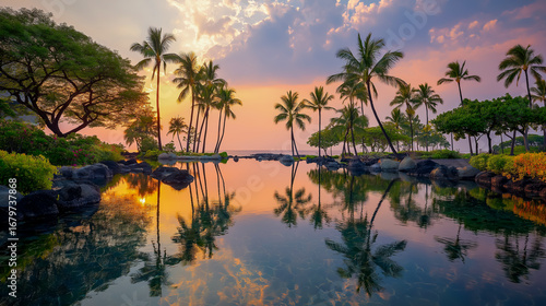 Wallpaper Mural トロピカルリゾートの夕暮れと海の背景素材 Torontodigital.ca