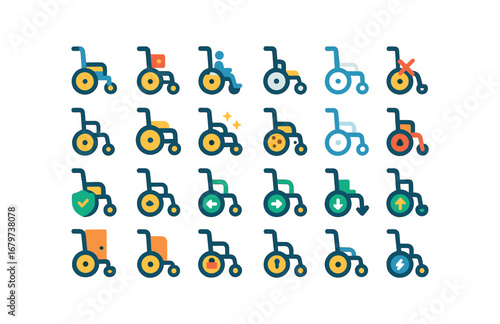 colorful flat vector icons Wheelchair (Basic) wheelchair icon wheelchair new wheelchair old wheelchair valid wheelchair invalid wheelchair active wheelchair inactive wheelchair small.